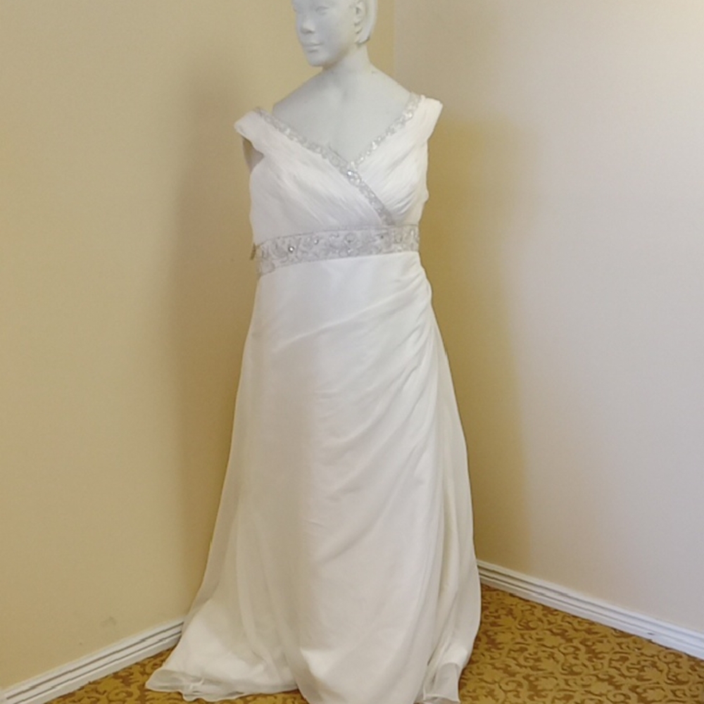 Mori Lee White Dress with Silver Details